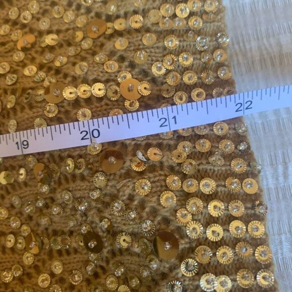 Vtg‎ 60s Gold Sequin Knit Lace Sweater Vest Wool Hand Beaded Holiday Mod sz 40 - Picture 6 of 9